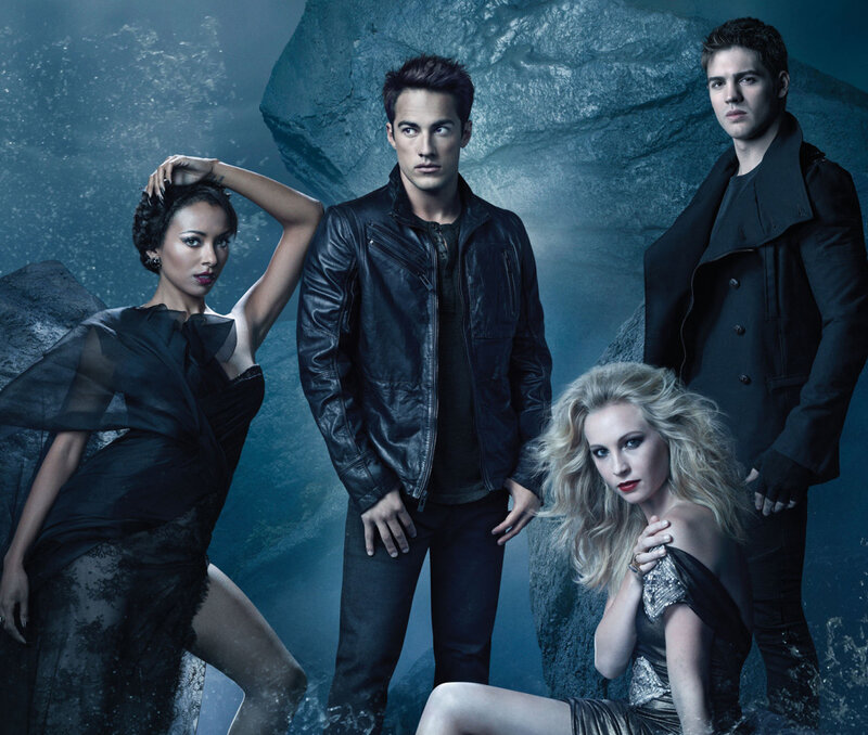 Four People in Dark Clothing — Blue, Dramatic