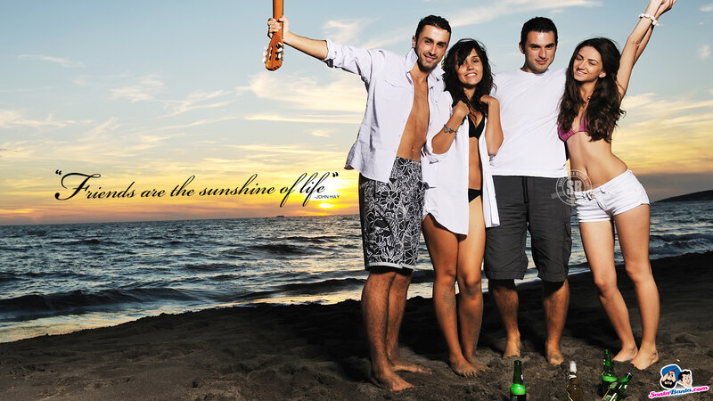 Four People on Beach — Blue, Relaxed
