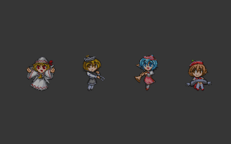 Four Pixel Art Characters — Gray
