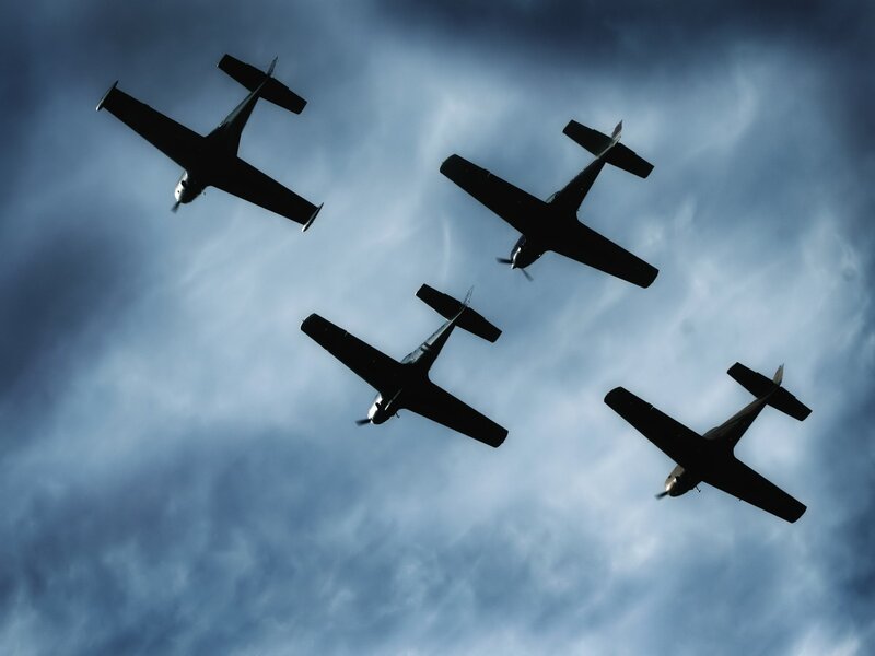 Four Planes in Formation — Blue, Dramatic, Photograph