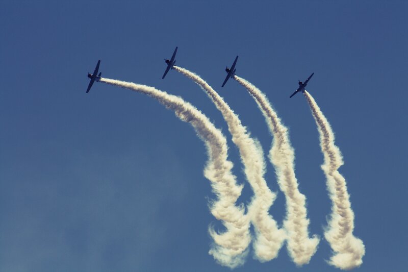 Four Planes in Formation — Blue, Dramatic
