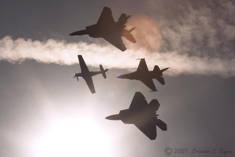 Four Planes in Formation — Gray, Dramatic