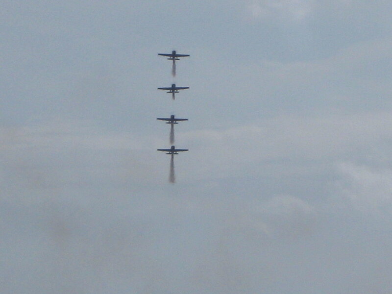 Four Planes in Formation — Gray, Overcast