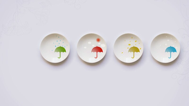 Four Plates with Umbrellas