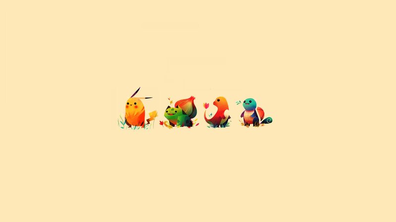 Four Pokémon Characters — Yellow, Calm, Digital Art