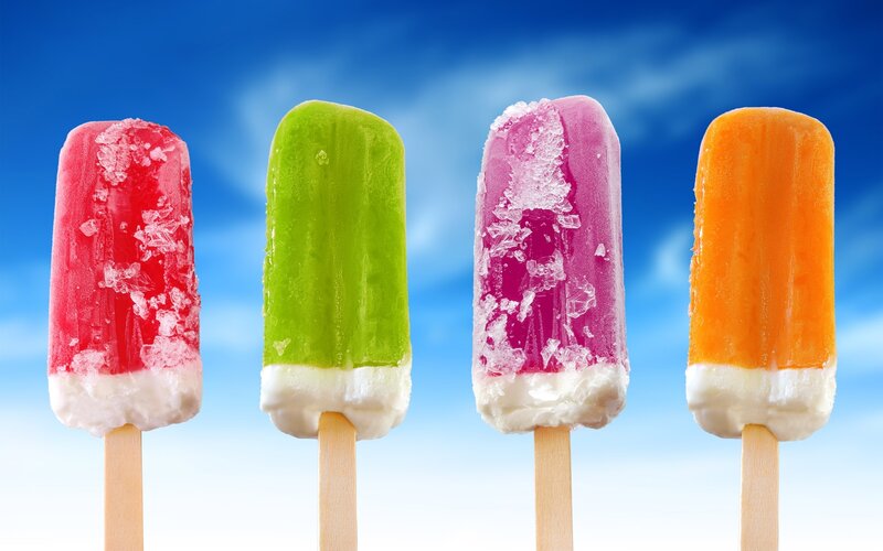Four Popsicles on Sticks — Blue, Bright, Summer, Photograph, Sky