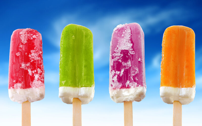 Four Popsicles on Sticks — Blue, Bright, Summer, Photograph