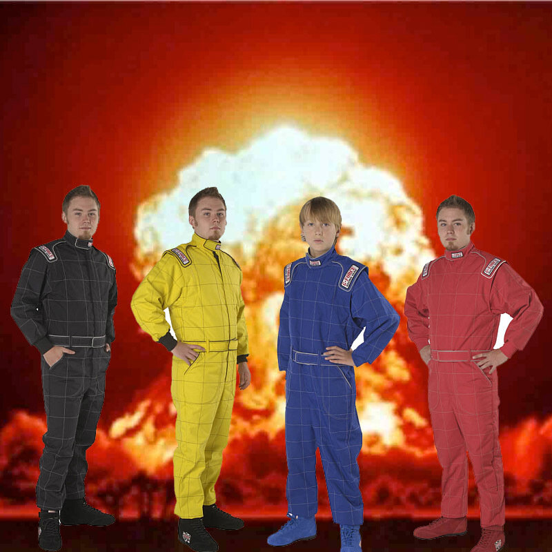 Four racers in colorful suits