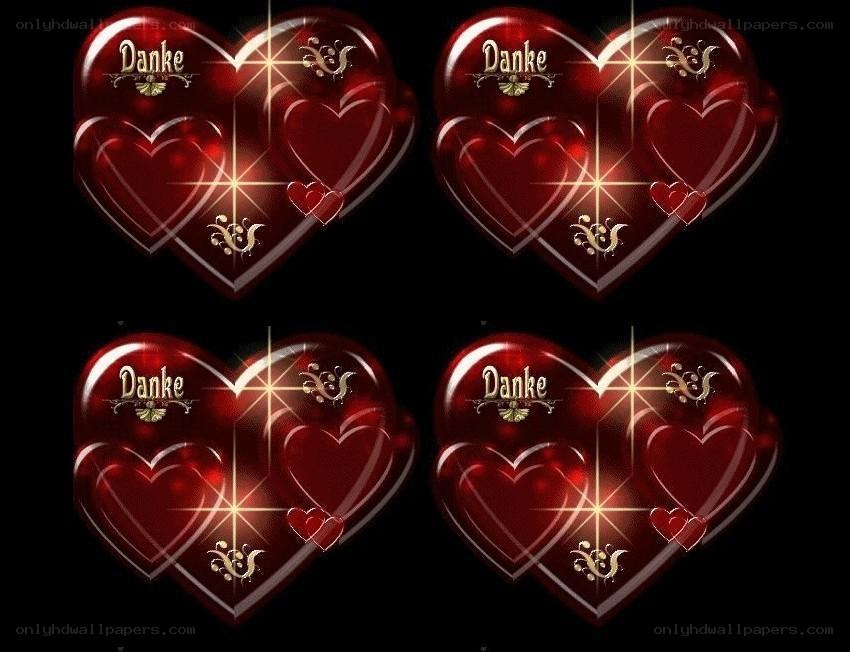 Four red hearts with 'Danke' text