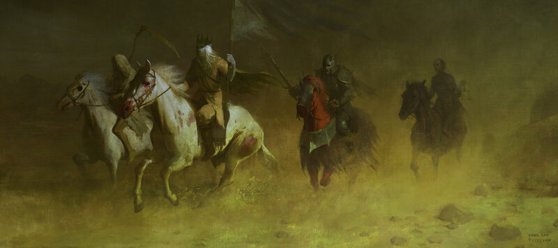 Four Riders on Horses — Brown
