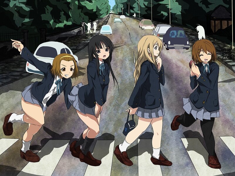 Four Schoolgirls Crossing Street