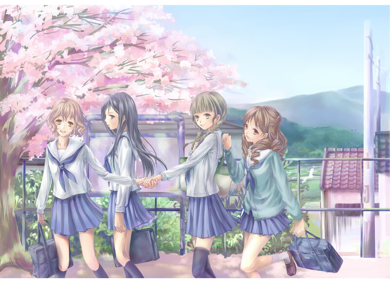 Four Schoolgirls Holding Hands