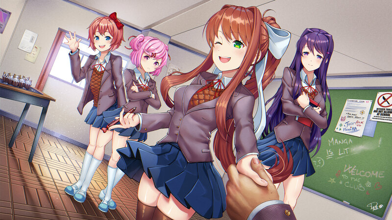 Four Schoolgirls in Classroom — Brown
