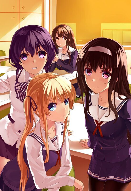 Four Schoolgirls in Classroom — Purple