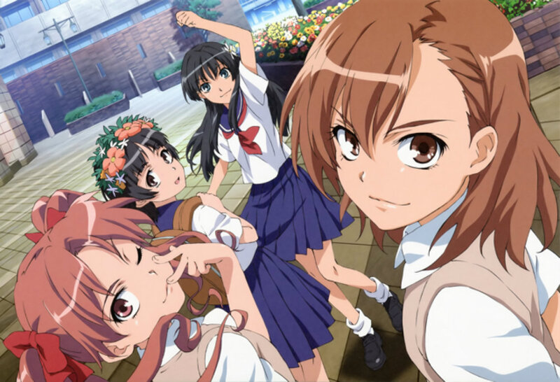 Four Schoolgirls in Courtyard