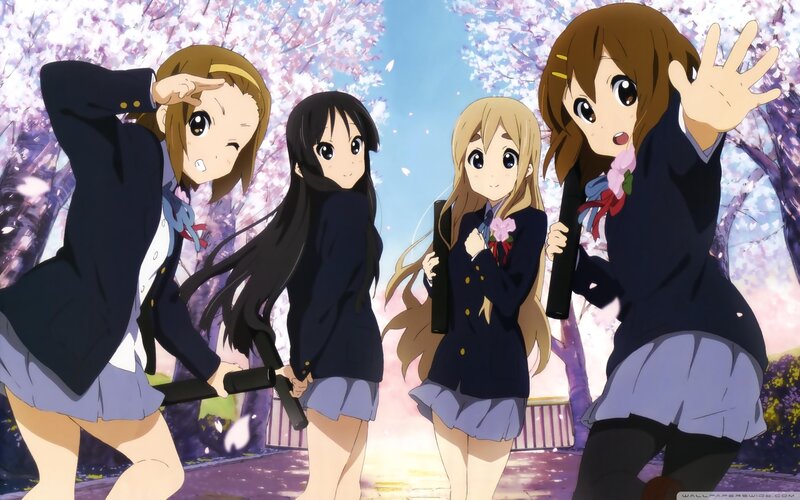 Four Schoolgirls in Uniform — Blue, Cheerful, Spring