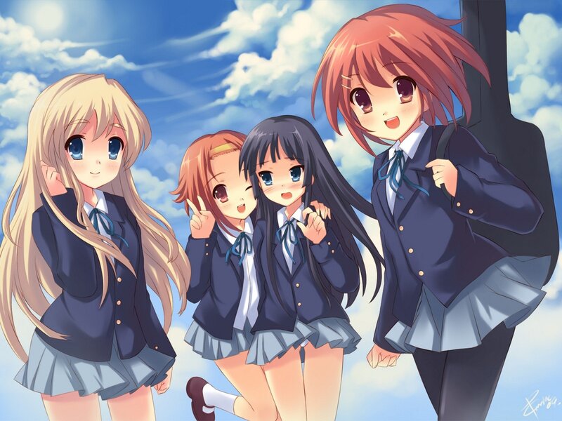 Four schoolgirls in uniforms