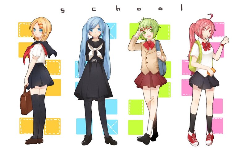 Four schoolgirls in uniforms