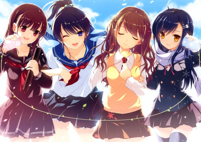 Four Schoolgirls in Uniforms — Blue, Bright