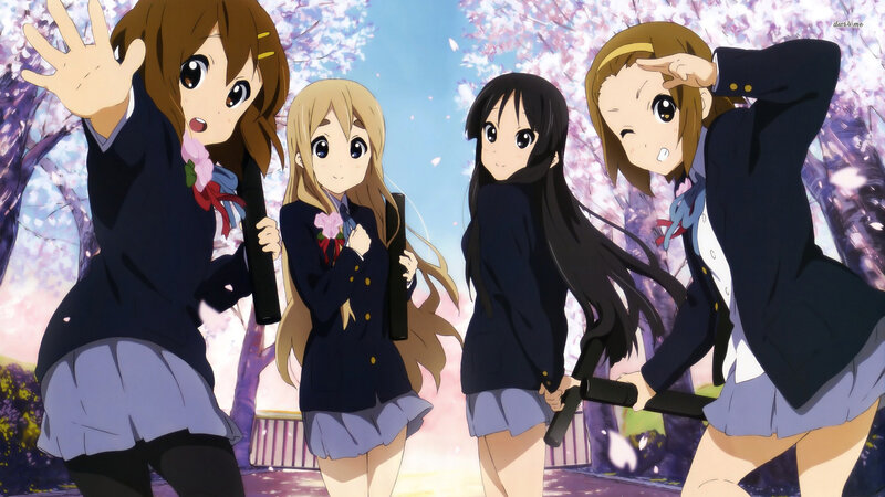 Four Schoolgirls in Uniforms — Blue, Cheerful, Spring
