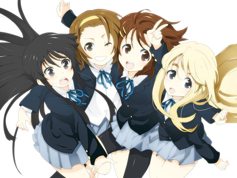 Four Schoolgirls in Uniforms — Blue, Happy