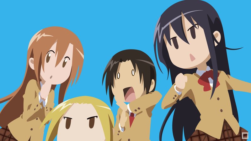Four Schoolgirls in Uniforms — Blue, Playful, Anime, School Uniform