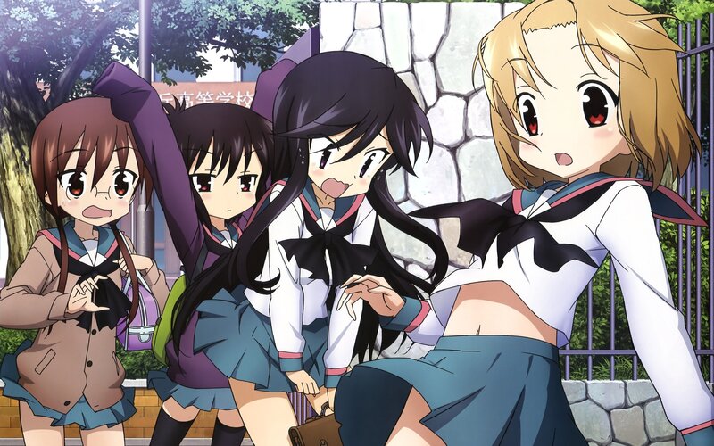 Four Schoolgirls in Uniforms — Blue, Playful