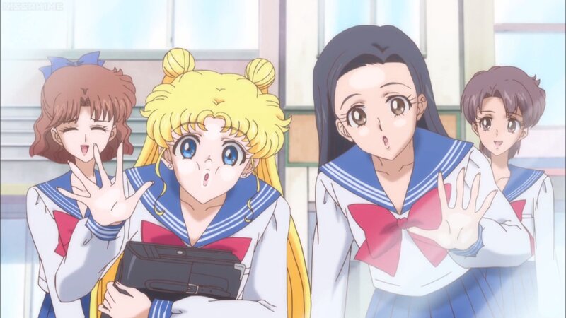 Four Schoolgirls in Uniforms — Blue, Surprised