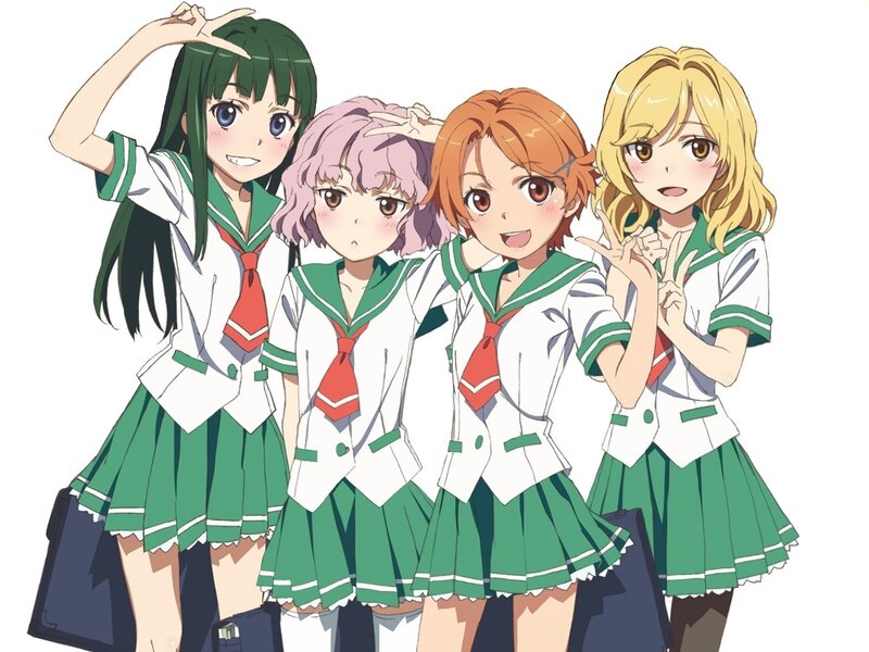 Four Schoolgirls in Uniforms — Green