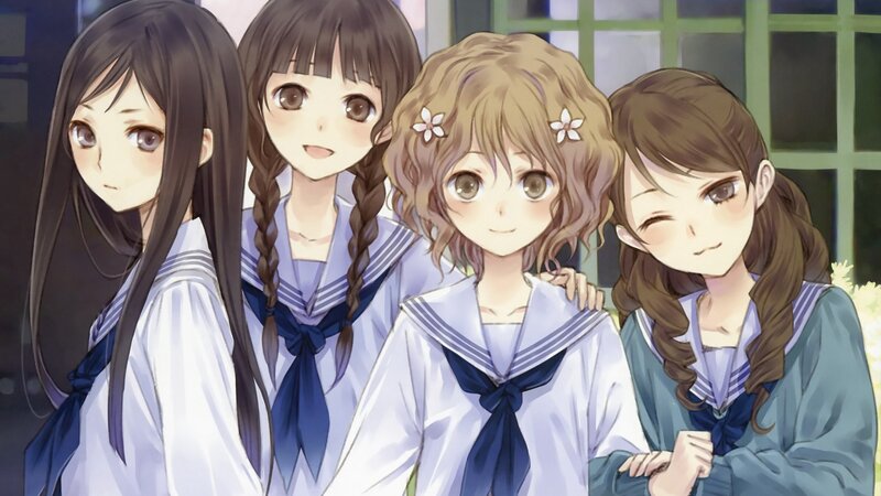 Four Schoolgirls in Uniforms — White, Calm
