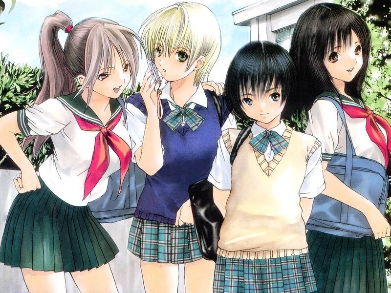 Four Schoolgirls in Uniforms — White