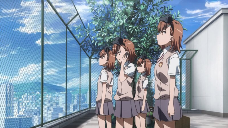 Four Schoolgirls on Rooftop — Blue, Calm, Afternoon