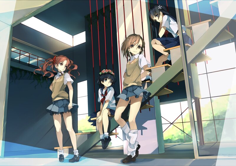 Four Schoolgirls on Stairs