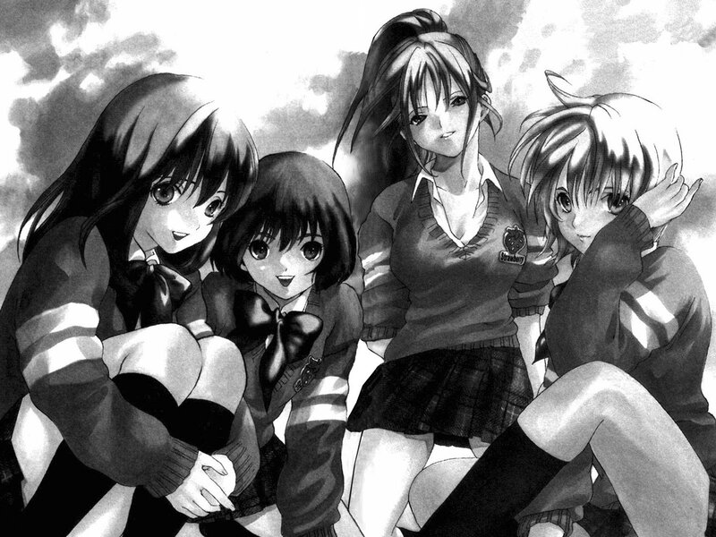 Four Schoolgirls Sitting — Black