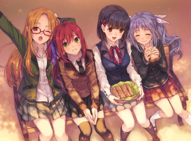 Four Schoolgirls Sitting — Purple