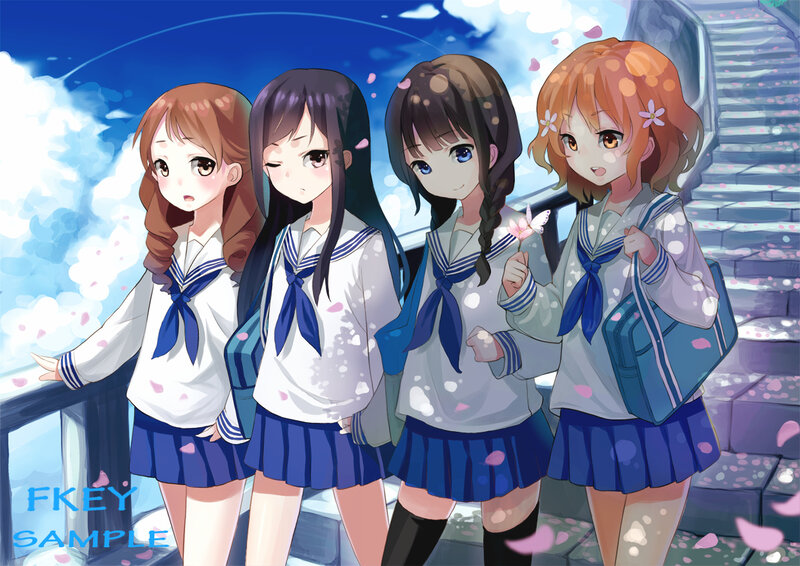 Four Schoolgirls Standing — Blue