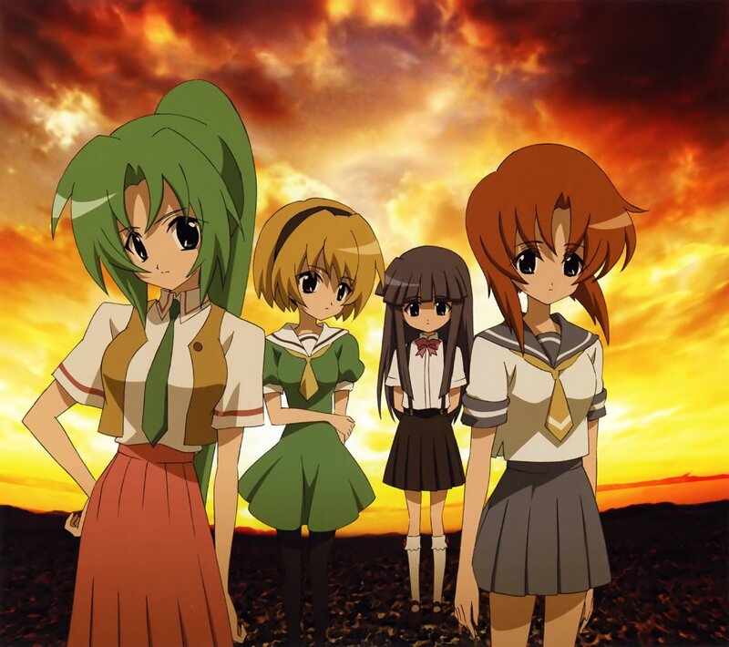 Four Schoolgirls Standing — Orange