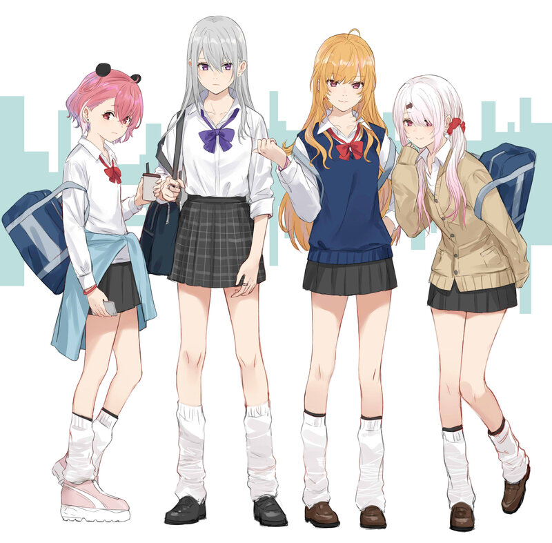 Four Schoolgirls Standing — White