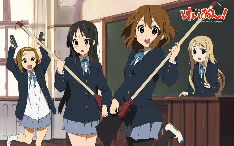 Four Schoolgirls with Brooms