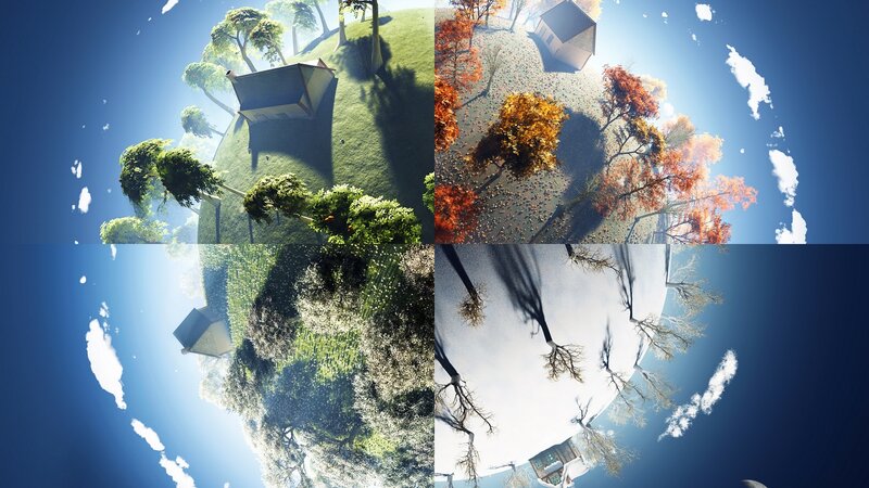 Four Seasons Landscape — Blue, Serene, 3d Render