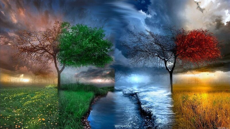 Four Seasons Landscape — Green, Dramatic