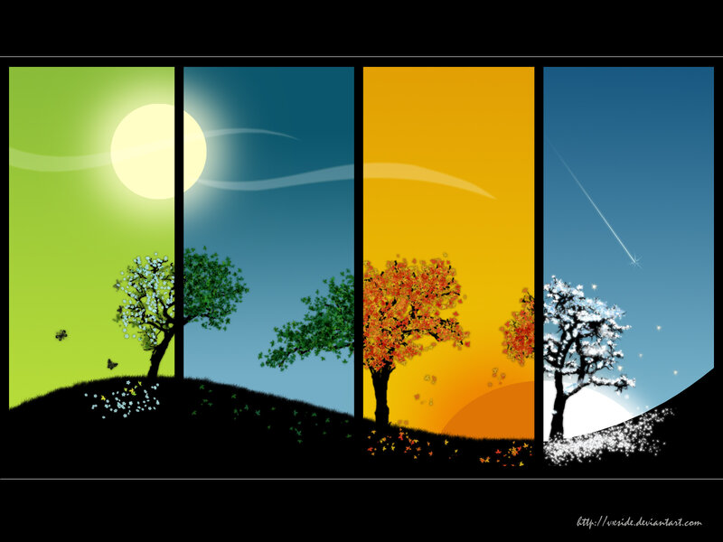 Four Seasons Landscape — Green, Serene, Digital Art