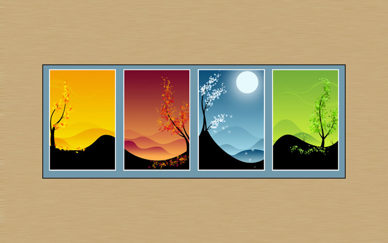 Four Seasons Landscape — Yellow, Serene, Vector Art