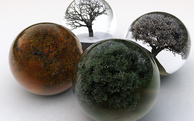 Four Seasons Trees in Glass Globes