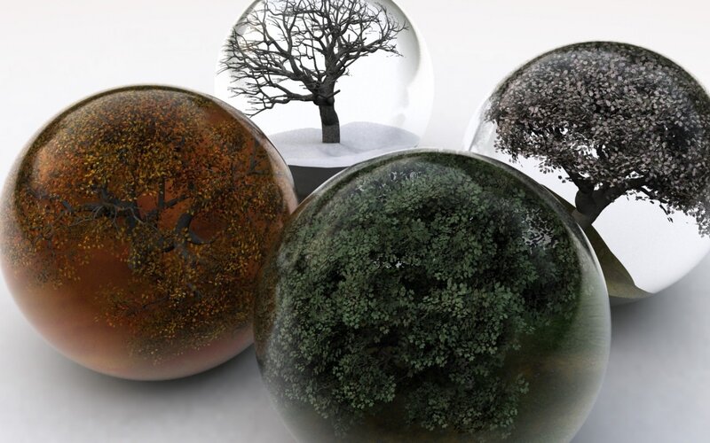 Four Seasons Trees in Glass Globes