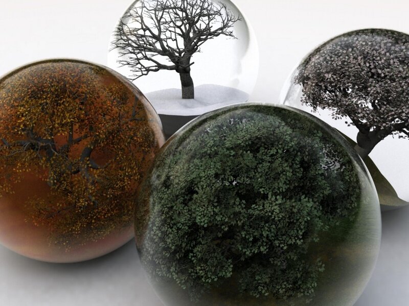 Four Seasons Trees in Glass Globes