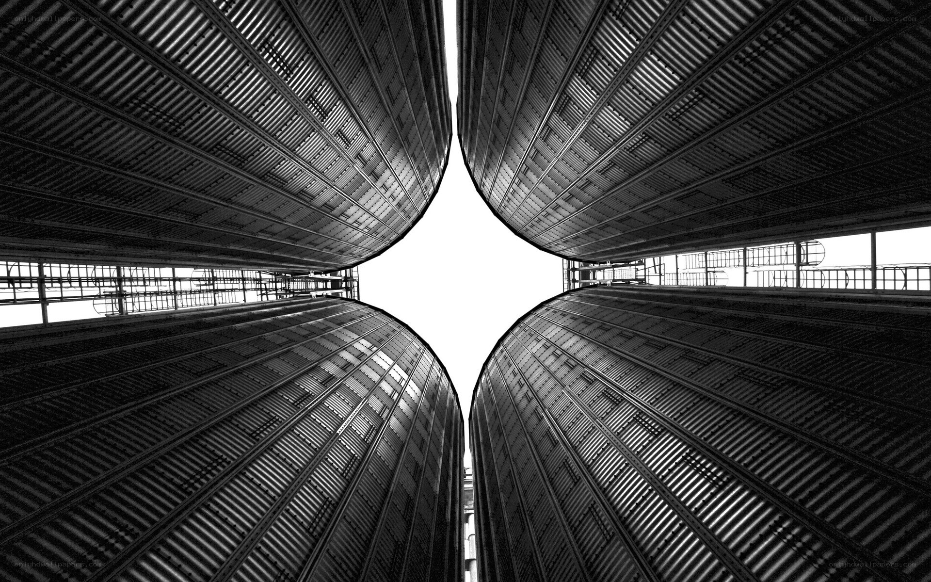 Four silos from below