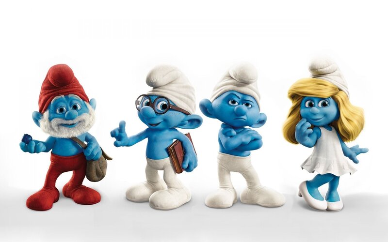 Four Smurfs Standing — Blue, Playful, 3d Render