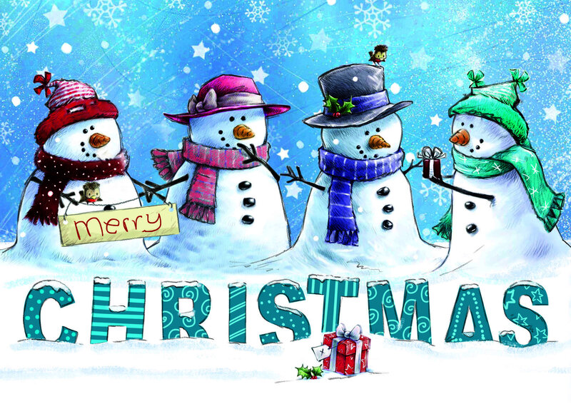 Four Snowmen in Winter — Blue