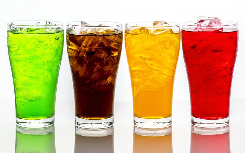 Four Sodas in Glasses